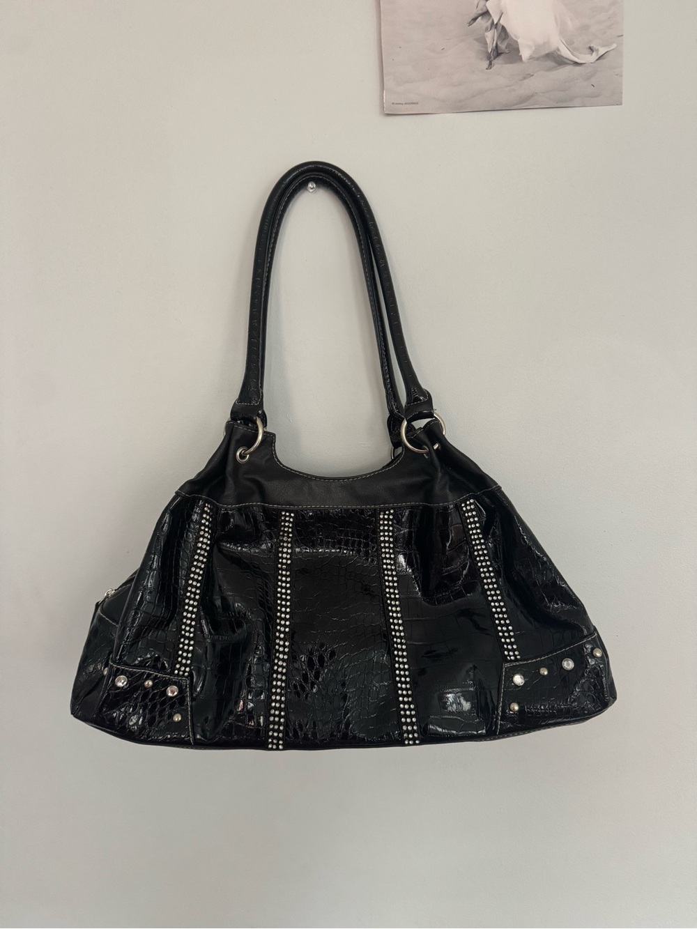 Maurices Black Croc-Embossed Studded Shoulder Bag